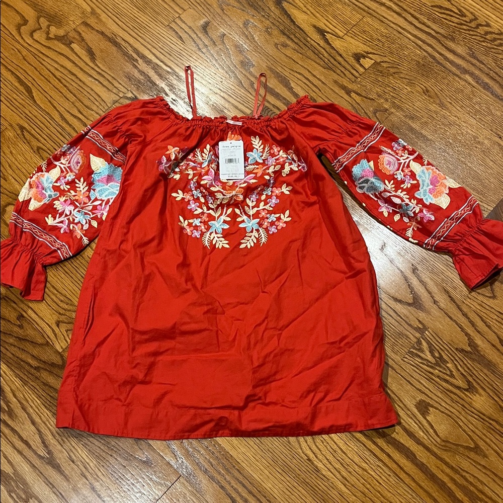 Free People Red Embroidered Mini Dress